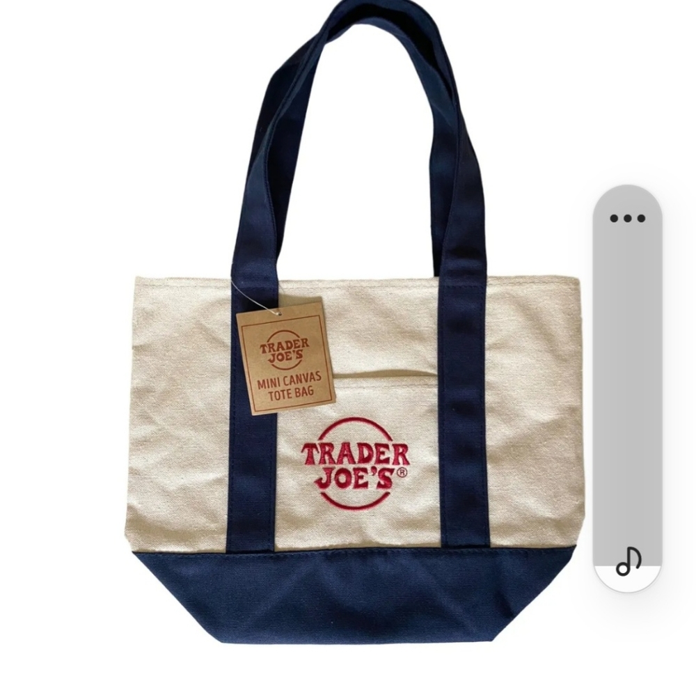 Trader Joe's mini canvas viral tote bag navy blue